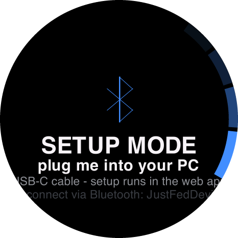 Device setup screen: plug into your computer over USB-C to set up in the web app, or connect over Bluetooth