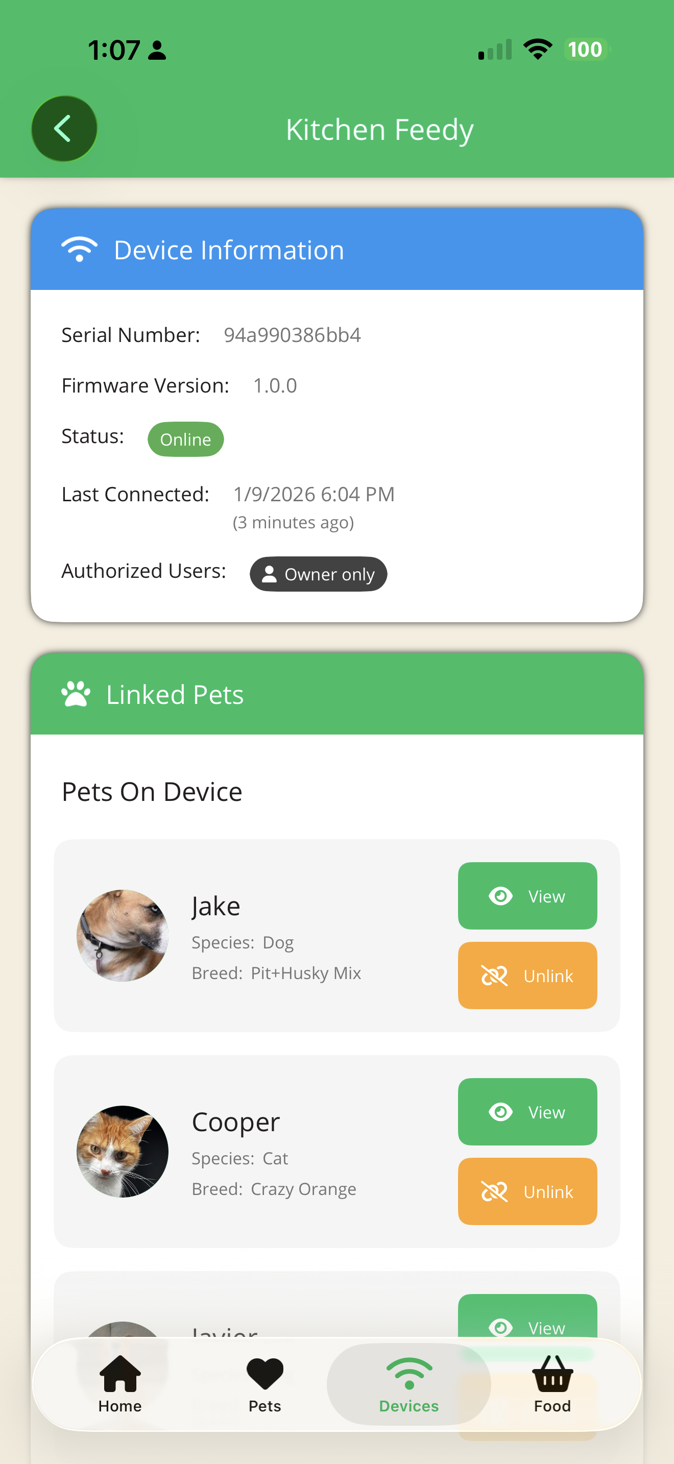 JustFed app food inventory tracker with a reorder alert
